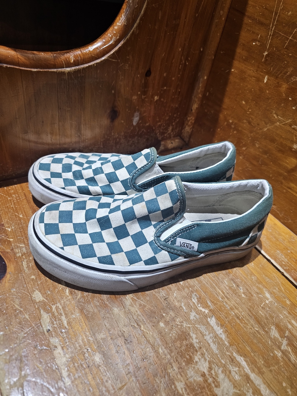 Vans Slip-On Checkerboard in Teal and White - Picture 1 of 5